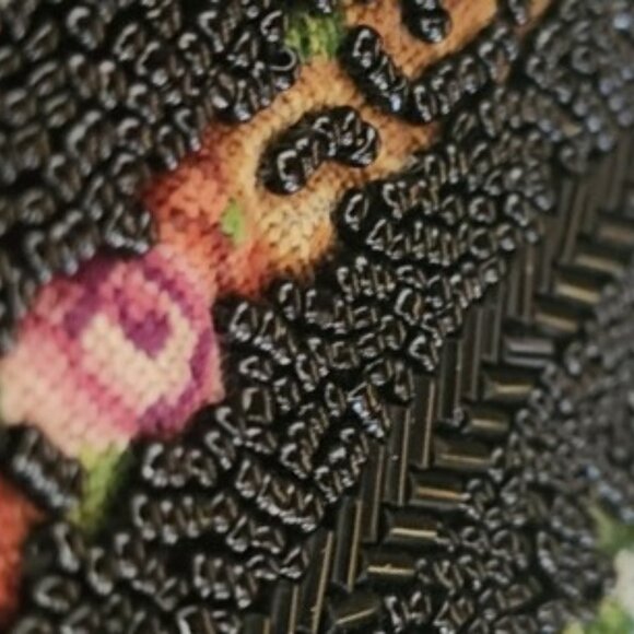 Vintage 70s, 80s, Made in Hong Kong Black Beaded bag with flower patterns - Picture 3 of 6